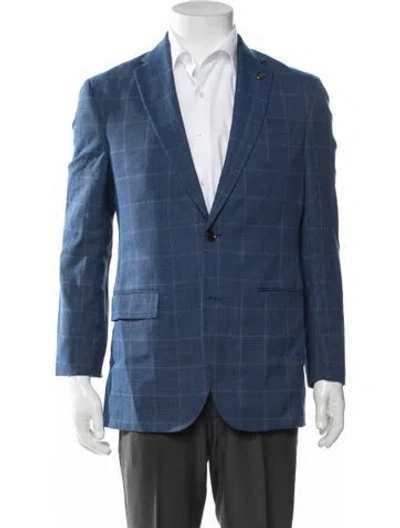 Pre-owned Ted Baker Wool Plaid Print Blazer In Blue