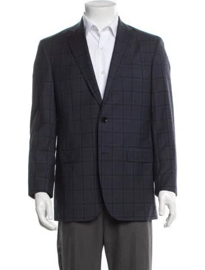Pre-owned Ted Baker Wool Plaid Print Blazer In Blue