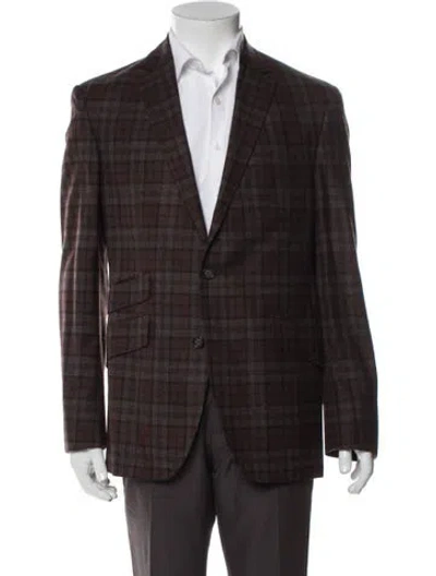 Pre-owned Ted Baker Wool Plaid Print Blazer In Brown