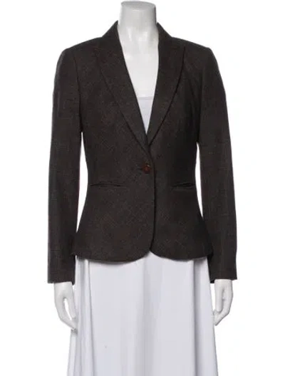Pre-owned Ted Baker Wool Plaid Print Blazer In Brown