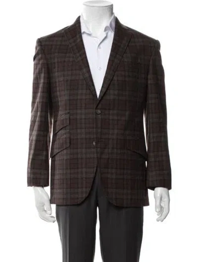 Pre-owned Ted Baker Wool Plaid Print Blazer In Brown