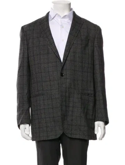 Pre-owned Ted Baker Wool Plaid Print Blazer In Gray