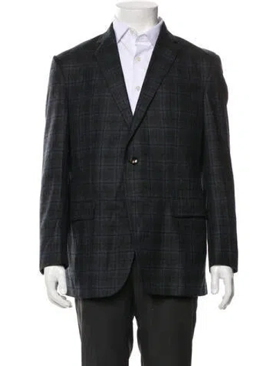 Pre-owned Ted Baker Wool Plaid Print Blazer In Gray