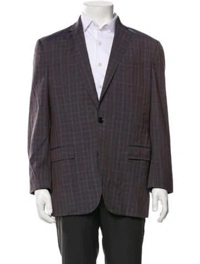 Pre-owned Ted Baker Wool Plaid Print Blazer In Gray