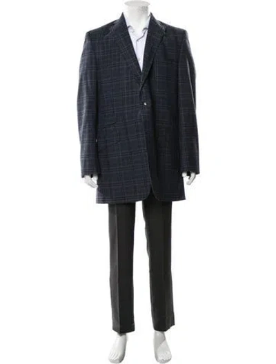 Pre-owned Ted Baker Wool Plaid Print Blazer In Gray