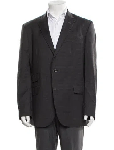 Pre-owned Ted Baker Wool Plaid Print Blazer In Gray