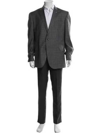 Pre-owned Ted Baker Wool Plaid Print Blazer In Gray