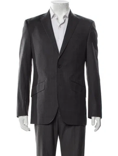 Pre-owned Ted Baker Wool Plaid Print Blazer In Gray