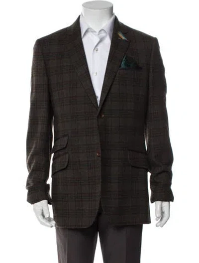 Pre-owned Ted Baker Wool Plaid Print Blazer In Green