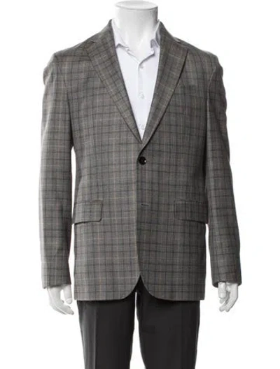 Pre-owned Ted Baker Wool Plaid Print Blazer In Grey