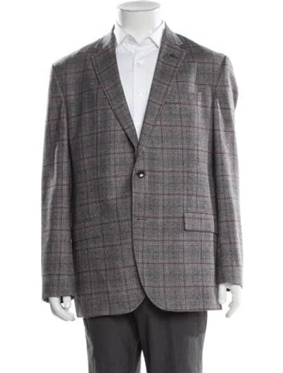 Pre-owned Ted Baker Wool Plaid Print Blazer In Neutral