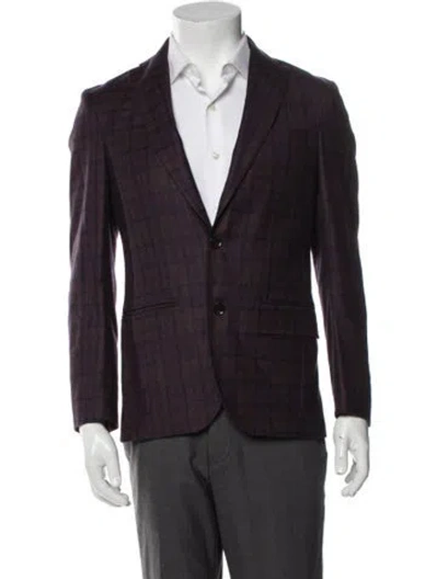 Pre-owned Ted Baker Wool Plaid Print Blazer In Purple