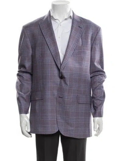 Pre-owned Ted Baker Wool Plaid Print Blazer In Purple