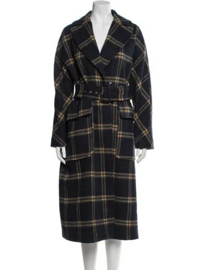 Pre-owned Ted Baker Wool Plaid Print Coat In Blue