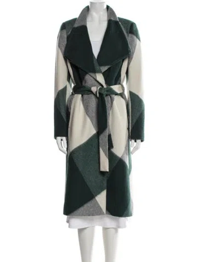 Pre-owned Ted Baker Wool Plaid Print Coat In Green