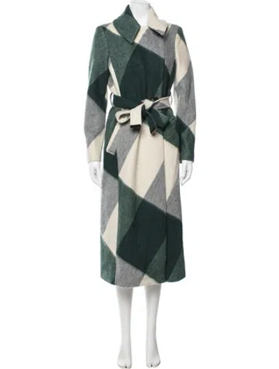 Pre-owned Ted Baker Wool Plaid Print Coat W/ Tags In Green