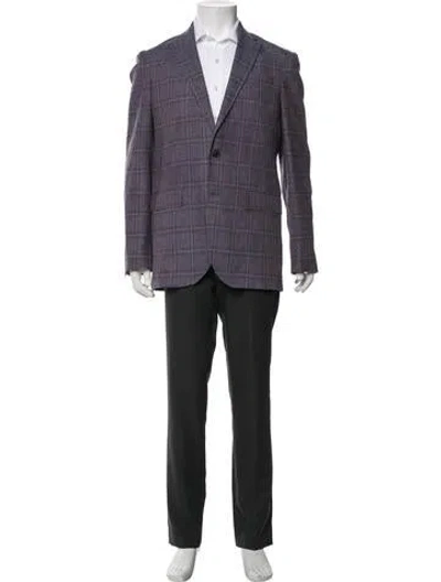 Pre-owned Ted Baker Wool Plaid Print Jacket In Purple