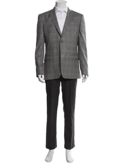 Pre-owned Ted Baker Wool Plaid Print Overcoat In Gray