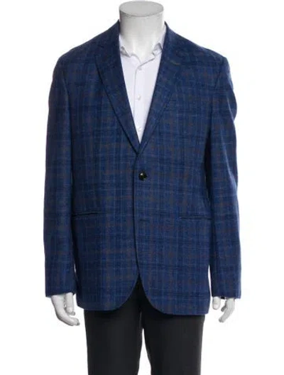 Pre-owned Ted Baker Wool Plaid Print Peacoat In Blue