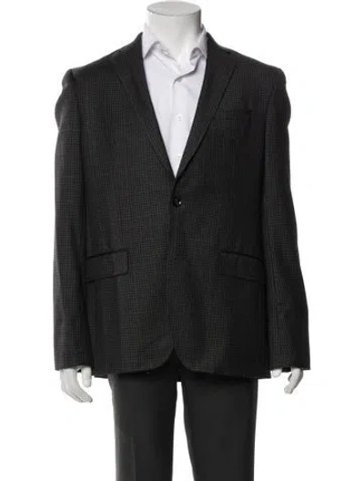 Pre-owned Ted Baker Wool Plaid Print Peacoat In Blue