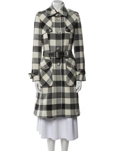 Pre-owned Ted Baker Wool Plaid Print Trench Coat In Gray