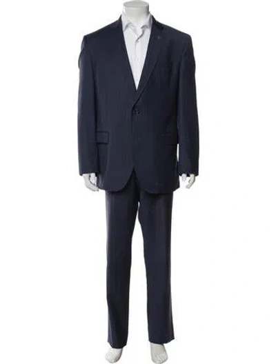 Pre-owned Ted Baker Wool Plaid Print Two-piece Blazer In Blue