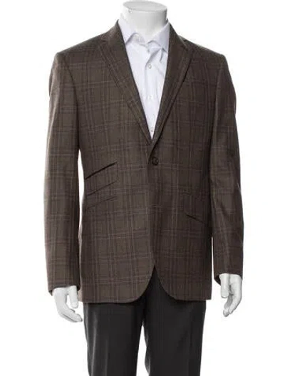 Pre-owned Ted Baker Wool Plaid Print Two-piece Blazer In Brown