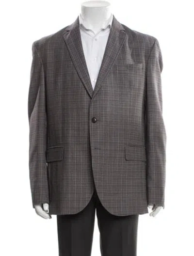 Pre-owned Ted Baker Wool Plaid Print Two-piece Blazer In Gray