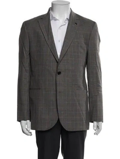 Pre-owned Ted Baker Wool Plaid Print Two-piece Blazer In Gray