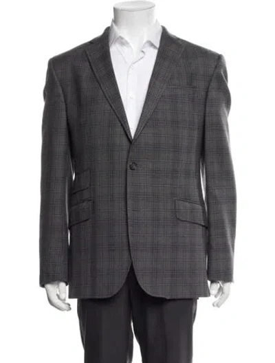 Pre-owned Ted Baker Wool Plaid Print Two-piece Blazer In Grey