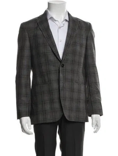 Pre-owned Ted Baker Wool Plaid Print Two-piece Blazer In Grey