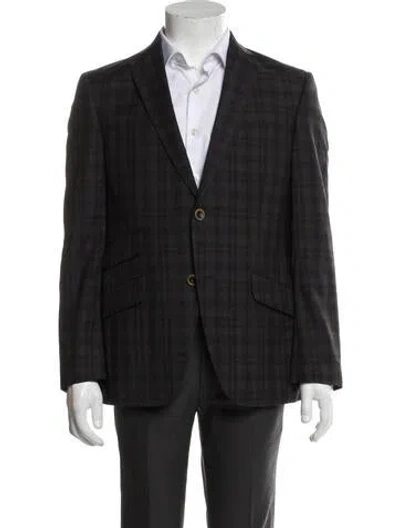 Pre-owned Ted Baker Wool Plaid Print Two-piece Sport Coat In Gray