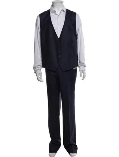Pre-owned Ted Baker Wool Plaid Print Two-piece Suit Vest In Blue