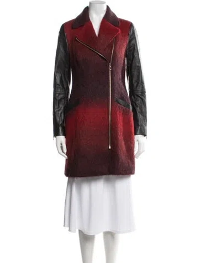 Pre-owned Ted Baker Wool Printed Faux Fur Coat In Red