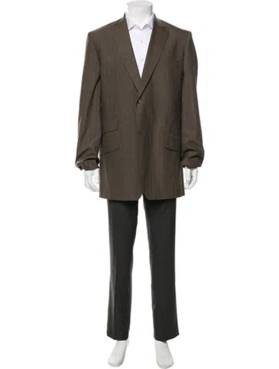 Pre-owned Ted Baker Wool Striped Blazer In Green