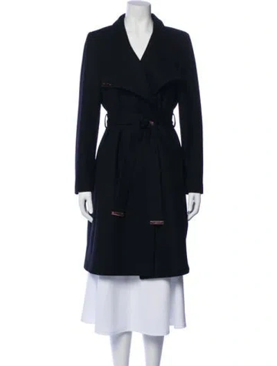 Pre-owned Ted Baker Wool Trench Coat In Blue