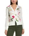 TED BAKER WOVEN FRONT PRINTED LINEN-BLEND CARDIGAN