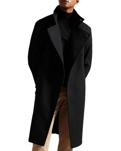 Ted Baker Wrap Funnel Overcoat In Black