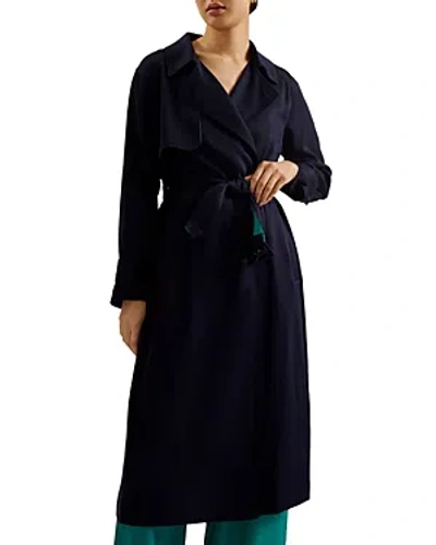 Ted Baker Wrap Trench Coat In Navy