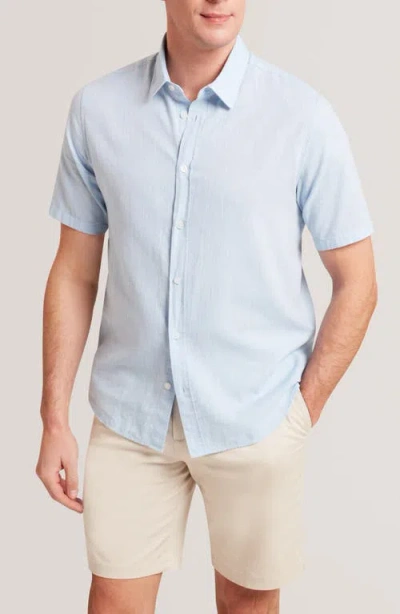 Ted Baker Wryte Regular Fit Short Sleeve Slub Linen & Cotton Button-up Shirt In Blue