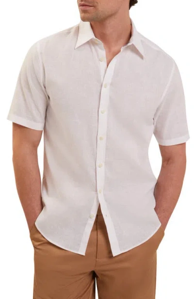 Ted Baker Wryte Regular Fit Short Sleeve Slub Linen & Cotton Button-up Shirt In White