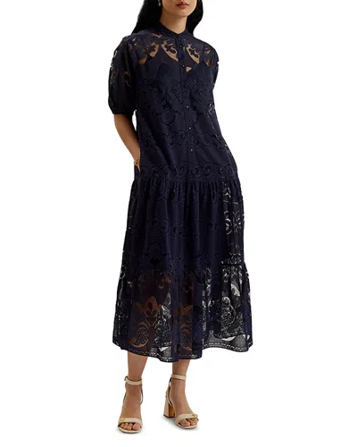 Ted Baker Xativa Lace Shirtdress In Dark Blue