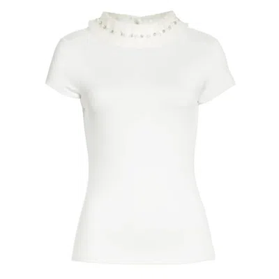 Ted Baker Yhenni Fitted Embellished Jewel Neck Short Sleeve Top In Ivory In White