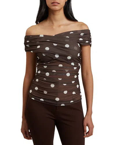 Ted Baker Zaamo Cross Over Neck Printed Mesh Top In Dark Drown