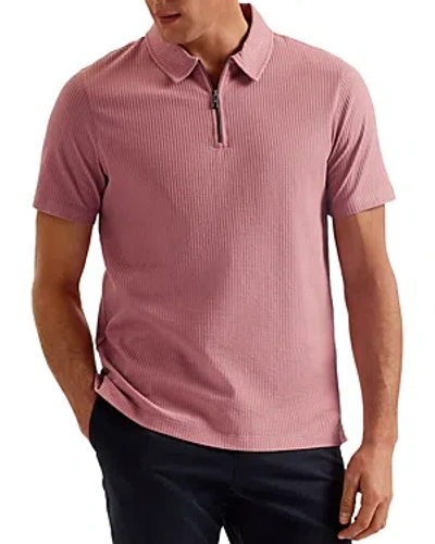Ted Baker Zarkes Short Sleeve Quarter Zip Polo Shirt In Mid-pink