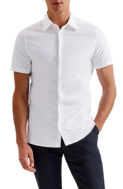 Ted Baker Zente Short Sleeve Oxford Shirt In White