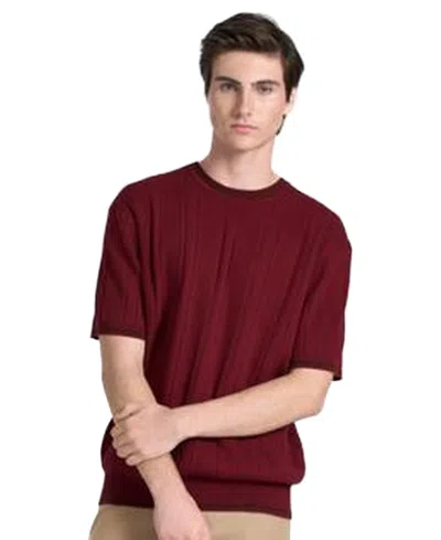 Ted By Ted Baker Men's Grosvenor Short-sleeve Cotton Ribbed Crewneck Sweater In Burgundy
