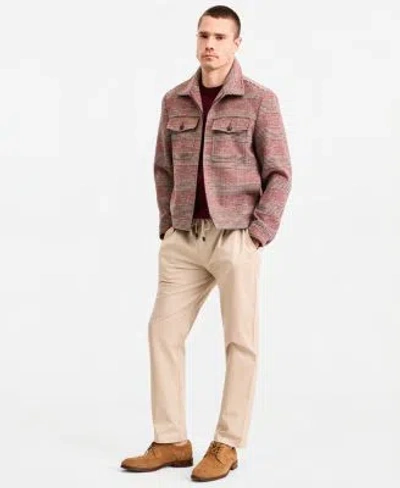 Ted By Ted Baker Mens Front Zipper Plaid Pocket Jacket Grosvenor Short Sleeve Crewneck Sweater Hampstead Modern Fit C In Red