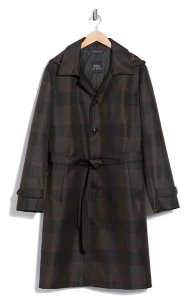 Ted By Ted Baker Plaid Rain Trench Coat In Brown