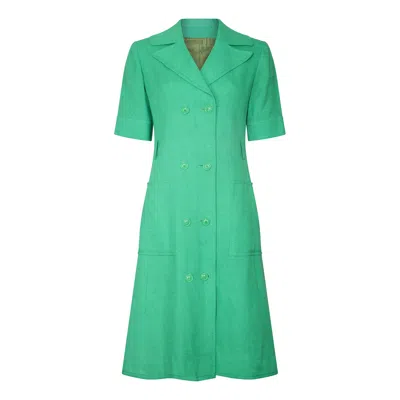 Pre-owned Ted Lapidus 1970s  Green Linen Coat Dress